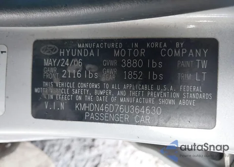 2006 Hyundai Elantra Gls/Limited from USA, damaged, VIN KMHDN46D76U364630